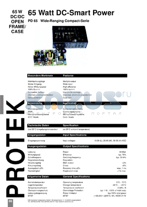 PD65P30MA datasheet - 65 W DC/DC open frame/case with 20-60 V input, +/-5/+12 V/6/3/-0.5 A output