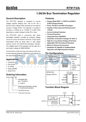 RT9173/ACS datasheet - 2.5V, 1.5A/3A bus termination regulator