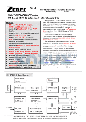 CMI8738/PCI-6CH-LX datasheet - PCI-based HRTF 3D extension positional audio chip