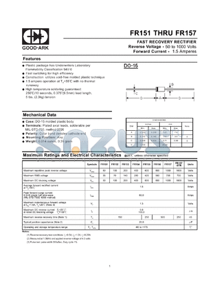 FR157STR datasheet - 1000 V, 1.5 A, Fast recovery rectifier