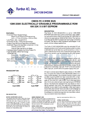 TU24C128SC datasheet - CMOS I2C 2-wire bus 128 K electrically erasable programmable ROM 16K/32K x 8bit EEPROM