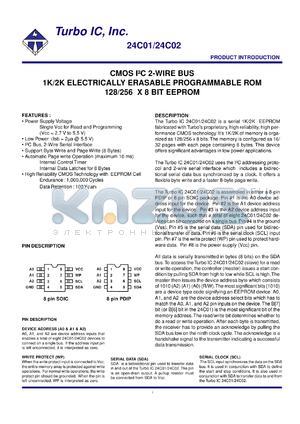 TU24C01BP datasheet - 4.5V-5.5V, CMOS I2C 1-wire bus 1K electrically erasable programmable ROM 128 x 8BIT EEPROM