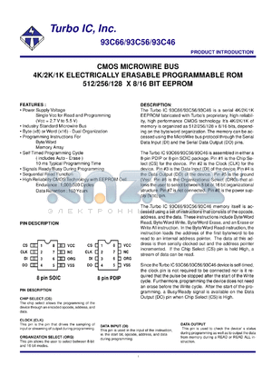 TU93C56SC datasheet - CMOS microwire bus 2 K electrically erasable programmable ROM 256K x 8/16 BIT EEPROM