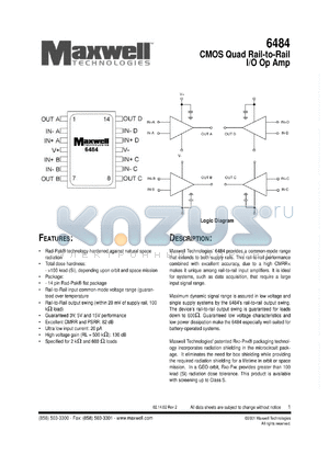 6484RPFB datasheet - CMOS quad rail-to-rail I/O Op Amp