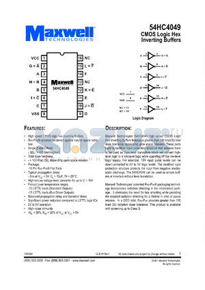 54HC4049RPFB datasheet - CMOS logic hex inverting buffer