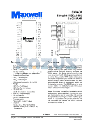 33C408RTFS30 datasheet - 4-megabit (512K x 8-bit) CMOS SRAM