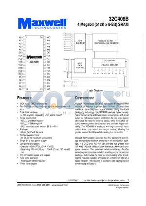 32C408BRPFB25 datasheet - 4-megabit (512K x 8-bit) SRAM