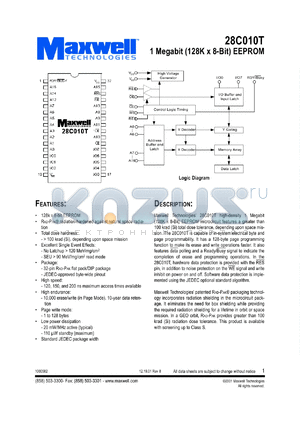 28C010TRT1DI15 datasheet - 1 megabit (128K x 8-bit) - EEPROM