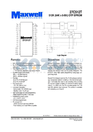 27C512TRPDI20 datasheet - 512 Kbit (64K x 8-bit) - OTP EPROM