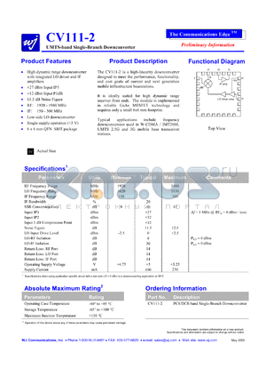 CV111-2 datasheet - UMTS-band single-branch down converter