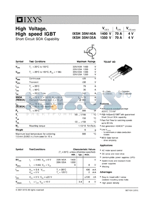 IXSH35N135A datasheet - 1350V high speed IGBT