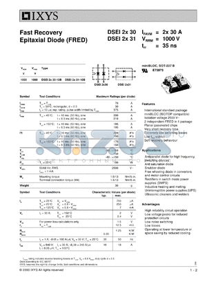 DSEI2X30-10B datasheet - 1000V fast recovery epitaxial diode (FRED)