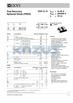 DSEI2X61-04C datasheet - 1200V fast recovery epitaxial diode (FRED)