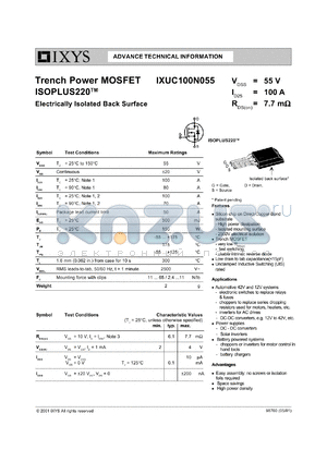 IXUC100N055 datasheet - 55V trench power MOSFET