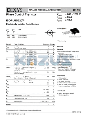 CS19-12 datasheet - 800V phase control thyristor