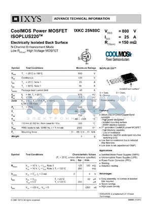 IXKC25N80C datasheet - 800V coolMOS power MOSFET