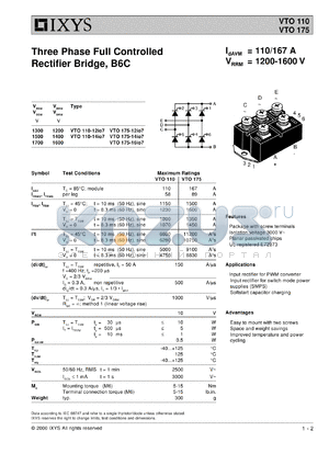 VTO175-16IO7 datasheet - 1600V three phase full controlled rectifier bridge