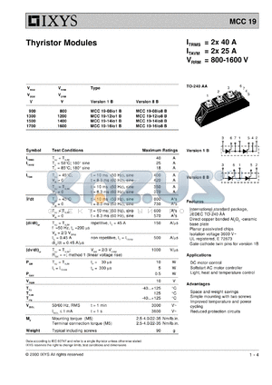 MCC19-08IO1 datasheet - 800V thyristor module