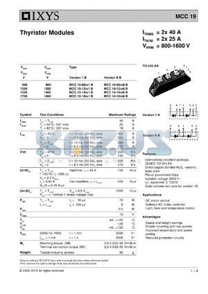 MCC19-12IO1 datasheet - 1200V thyristor module