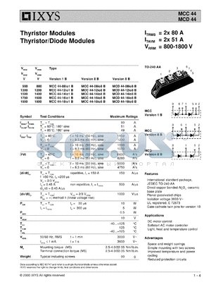 MCC44-18IO8 datasheet - 1800V thyristor modules thyristor/diode module
