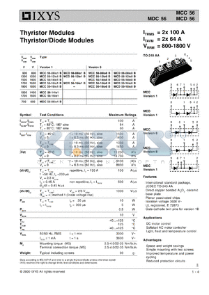 MCD56-08IO8 datasheet - 800V thyristor modules thyristor/diode module