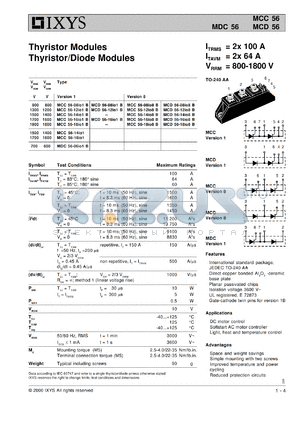 MCC56-12IO1 datasheet - 1200V thyristor modules thyristor/diode module