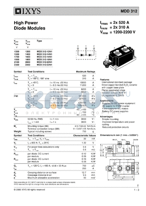 MDD312-18N1 datasheet - 1800V high power diode module