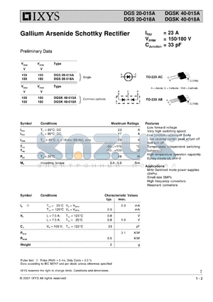 DGS20-015A datasheet - 150V gallium arsenide schottky rectifier