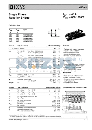 VBO45-18NO7 datasheet - 1800V single phase rectifier bridge