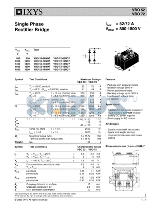VBO52-08NO7 datasheet - 800V single phase rectifier bridge