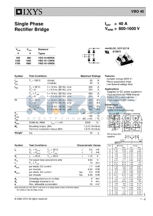 VBO40-12NO6 datasheet - 1200V single phase rectifier bridge