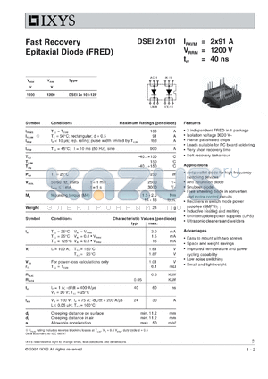 DSEI2X101-12P datasheet - 1200V fast recovery epitaxial diode (FRED)