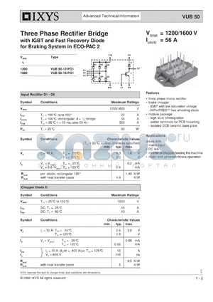 VUB50-12PO1 datasheet - 1200V three phase rectifier bridge
