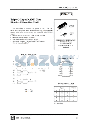 IN74AC10N datasheet - Triple 3-input NAND gate high-speed silicon-gate CMOS