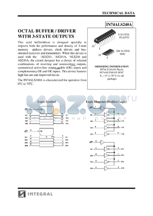IN74ALS240AN datasheet - Octal buffer/driver with 3-state outputs