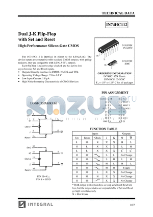 IN74HC112D datasheet - Dual J-K flip-flop with set and reset, high-performance silicon-gate CMOS