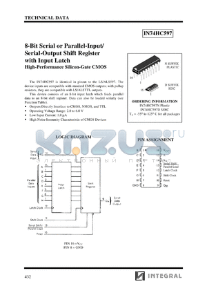 IN74HC597D datasheet - 8-bit serial or parallel-input/serial-output shift register with input latch, high-performance silicon-gate CMOS