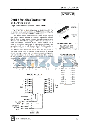 IN74HC652DW datasheet - Octal 3-state bus transceivers and D flip-flops, high-performance silicon-gate CMOS