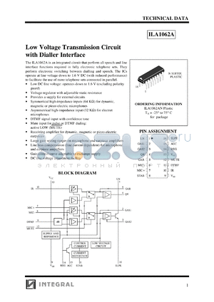 ILA1062AN datasheet - Low voltage transmission circuit with dialler interface