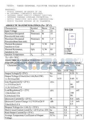 7809 datasheet - Three-terminal positive voltage regulator