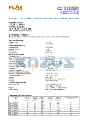 P6LU-0518E datasheet - Input voltage:5V, output voltage 18V (55mA), 3KV isolated 1W unregulated single  output