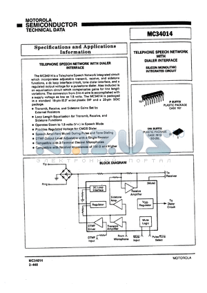 MC34014DW datasheet - Telephone speech network with dialer interface