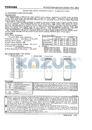 TC55257DFI-70V datasheet - 32768-word by 8-bit static RAM, 70ns