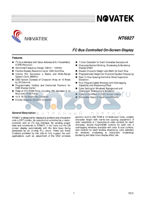 NT6827 datasheet - IIC bus controlled on-screen display