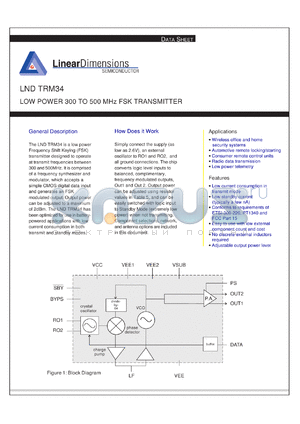 LND-TRM34 datasheet - Low power 300 to 500MHz FSK transmitter