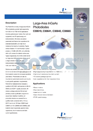 C30641G-TC datasheet - Large-area InGaAs photodiode. TE-cooler option, 1-stage TE cooler.