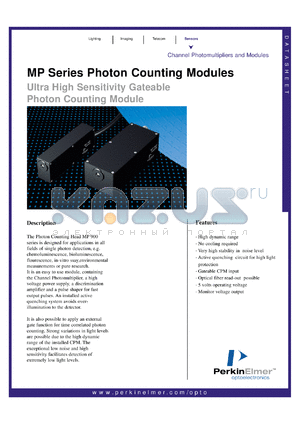 MP953 datasheet - 1/3 inche photoncounting module. Window material UV glass. Dark counts per second 40 cps.