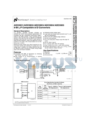 ADC0804LCWM datasheet - 8-Bit mP compatible A/D converters, +/-1 Bit Unadjusted