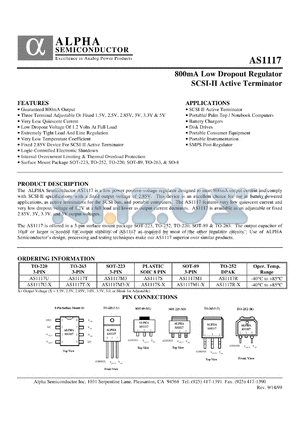 AS1117S-2.5V datasheet - 800mA low dropout regulator 2,5V