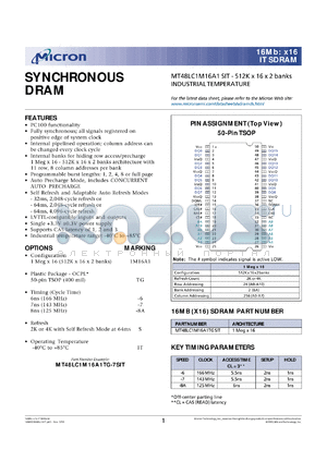 MT48LC1M16A1TG-7SIT datasheet - 512 K x 16 x 2banks, 143MHz synchronous DRAM